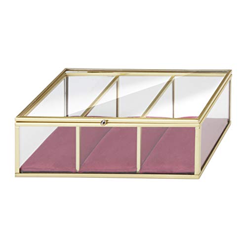 MONTEMAGGI Sieradenstandaard van glas en fluweel in bordeaux met 3 vakken 20 x 10 x 5 cm