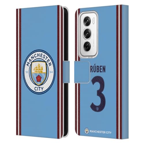 Head Case Designs Officially Licensed Manchester City Man City FC Rúben Dias 2022/23 Players Home Kit Leather Wallet Case Compatible with Oppo Reno12 Pro 5G