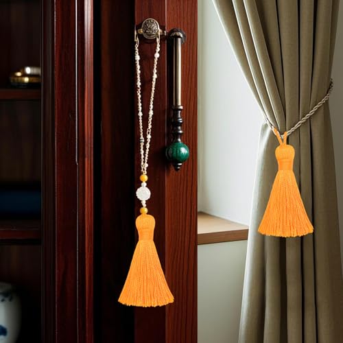 Image of 20Pcs 4.3 Inch Mini Craft Tassels for Earrings, DIY Crafts(Golden Yellow) | Handmade soft terylene, 2-inch cord loop, small Chinese knot-for earrings, bookmarks, tags, souvenirs and DIY crafts.
