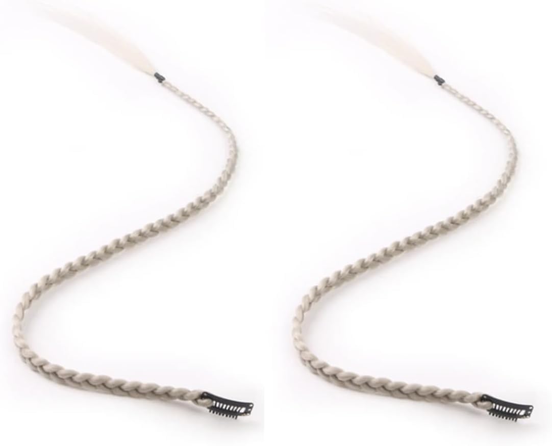 2 x Clip-In Hair Extension Highlights Streaks, Colourful Hair Highlights (Braid - Silver/Grey), 20 inches