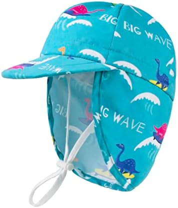 LANGZHEN Cartoon Infants Hats Chin Strap with Neck Flap Toddlers Sun Protection Hat Outdoor Playing Hat for Baby Boys Girls(Dinosaur-Blue;M,1-2T)