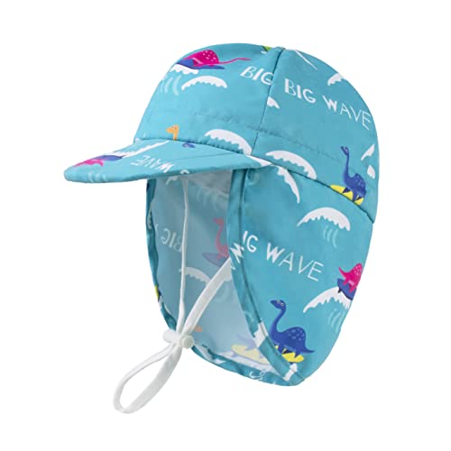 Langzhen Cartoon Infants Hats Chin Strap With Neck Flap Toddlers Sun Protection Hat Outdoor Playing Hat For Baby Boys Girls(Dinosaur-Blue;M,1-2T) #TOP5