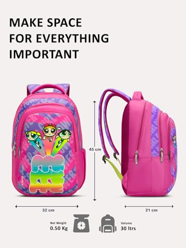 Image of Lavie Sport Powerpuffgirls 30L Pink Backpack | Organizer & Bottle Holder | Gift for Men, Women, Boys, Girls | Laptop Sleeve for School & College