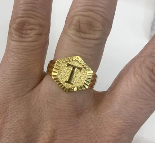 Image of 18k gold plated brass Hexagon shape initial ring already sized ring