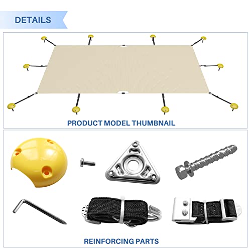 E&K 20'X45' Pool Winter Covers For Inground Pools Rectangle Safety Cover Mesh For Backyard Yard Swimming Pool Cover Wire Cable All Edges Anchors All Hardware Included Beige #TOP2