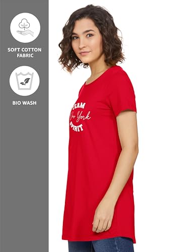 Image of Amazon Brand - Symbol Women's Graphic Cotton Stretch Half Sleeve Round Neck Regular Fit T-Shirt (Tunic Length)