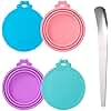 SLSON 4 Pack Pet Tin Can Silicone Lids with 1 Spoon Universal Cat Food Can Covers 1 Fits 3 Standard Size Pet Covers lids for Dog＆Cat Food Storage