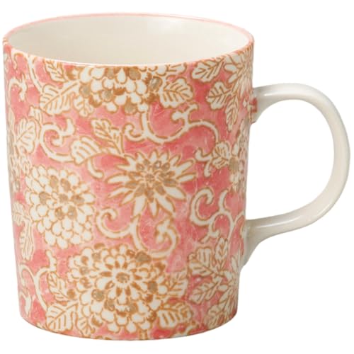 エールネット(Ale-net) マグカップ mug 7.8×9cm 300cc 菊唐草軽量 赤 マグ 磁器 食洗機使用可 電子レンジ使用可 美濃焼 日本製