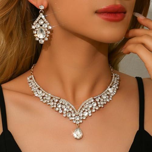 Image of Shning Diva Fashion Stylish Crystal Jewelllery Set for Women | Statement Necklace with Matching Teardrop Earrings | Luxury Elegant Wedding Party Choker Jewelry