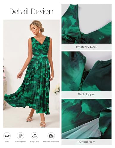 Image of GRACE KARIN Women's Summer Sleeveless Floral Maxi Dress V Neck Formal Wedding Guest Dress A Line Beach Vacation Clothes