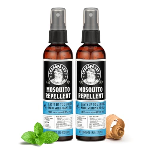 Grandpa Guss Natural Mosquito Repellent Spray - DEET-Free Plant-Based Insect Repellent for Kids and Family Up to 6 Hours Travel-Friendly Bug Spray 4 oz 2 Pack