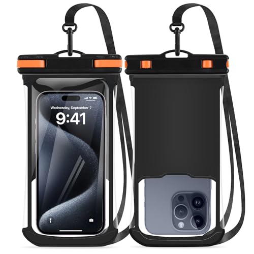 PEDVSTY 2 PCS Waterproof Phone Pouch, Waterproof Case for iPhone 16 15 14 13 12 Pro Max Plus,Galaxy S25 S24 S23 Pixel Up to 8', Dry Bag Beach Cruise Essentials Black