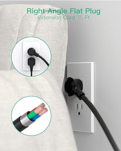 Image of 15ft Extension Cord - 8 Outlets, Surge Protector with USB Ports, Heavy Duty Braided Extension Cord, Flat Plug, 15A Circuit Breaker, Protection Against