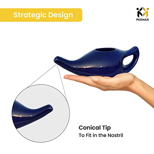 Image of PAXMAX Porcelain Ceramic Neti Pot for Sinus, Jal Neti pots for Nasal Cleansing, Nose congestion and Passages Jala kriya (Blue)