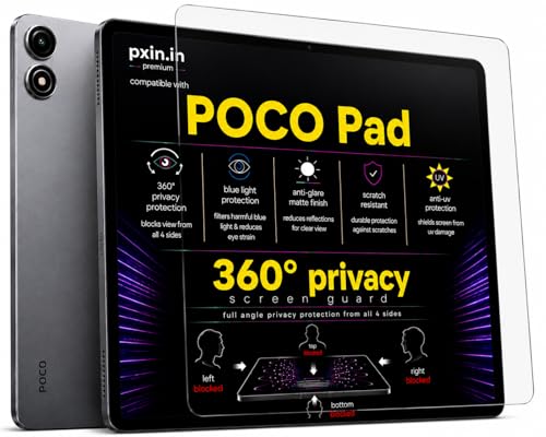 Image of Pxin 360 Pro Privacy Screen guard compatible with POCO Pad | Anti Glare | Anti UV | Anti Blue | Anti Reflection | Privacy Filter | Unbreakable Build