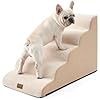 Extra Wide Dog Stairs 19.7″ Width, Pet Step for Small Medium/Large Dog, Puppy or Cat, Pet Ramp for High Bed or Car, High Density Foam Ladder, Stable, 5 Step, 19.7x33x22.4 in, Beige