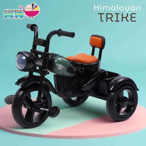 Image of eHomeKart Himalayan Kids Tricycle - Front Headlight, Musical - 1 Year to 5 Years - Trike for Indoor and Outdoor - Up to 30 Kgs - Made in India, Black
