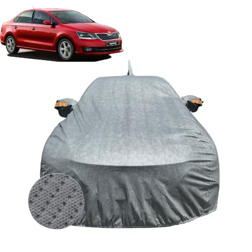 Image of Car Cover for Skoda Rapid (2016-2021) | 100% Waterproof Cover with Antenna & Reflective Mirror Pockets | Dustproof, Scratchproof, Heatproof Rapid Car Cover |Soft Cotton Lining| Grey