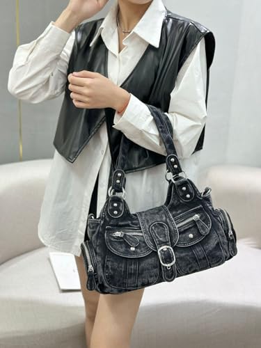 Image of Designer Denim Handbags for Women Hobo Tote Bag Crossbody Denim Purses Blue Jean Shoulder Bag