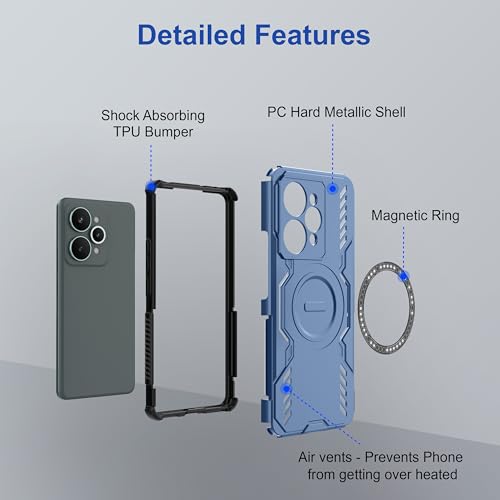 Image of amazon basics Back Case Cover for Realme 15 Pro 5G | MagSafe Case with Built-in Metal Ring | Supports MagSafe Charger, Wallet & Car Mount | Shockproof Hybrid PC + TPU | Blue