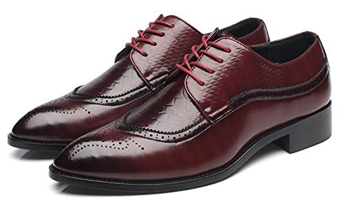 Men's Oxfords Wingtip Formal Leather Prom Dress Wedding Shoes for Men Black Brown Red4