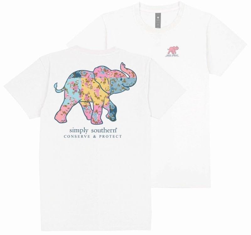 Image of Simply Southern Elephant with Floral Patchwork Conserve & Protect Youth T-Shirt