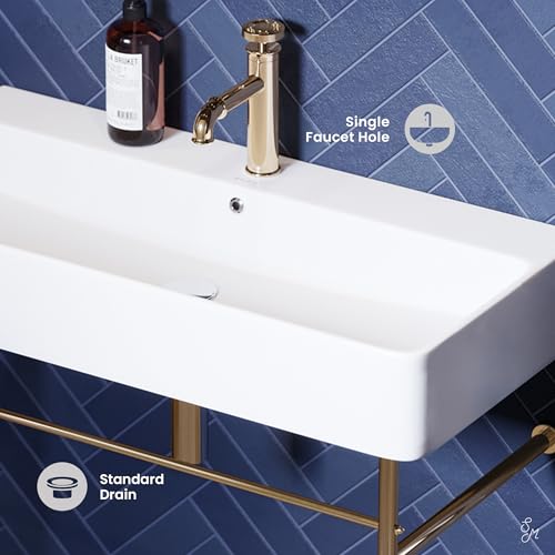 Fregadero de cerámica 91,4 cm Carre blanco oro anti manchas para ollas grandes 4