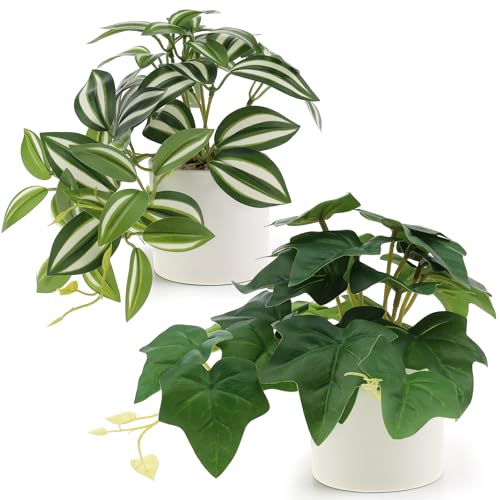 Image of Funzhan 2Pcs Small Artificial Plants Potted, Fake Hanging Plants Indoor