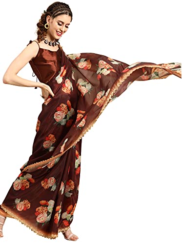 Image of AKHILAM Women's Organza Knit Embellished Saree with Unstitched Blouse Piece (FF0ROMFLO4 Parent)