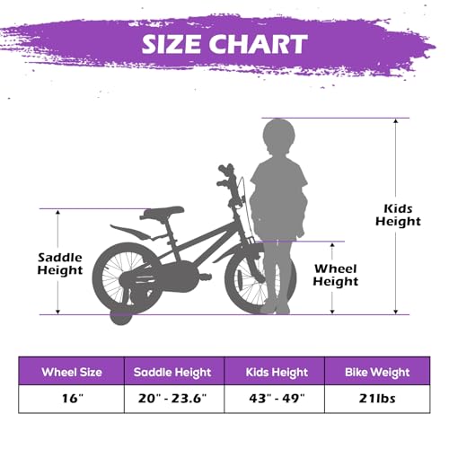 WEIZE Kids Bikes,16 Inch Boy\'s Bike for Kids,BMX Style Bicycle for Boys Girls Ages 4-12 Years Old,Kids Bicycle with Adjustable Seat,Training Wheels,Front and Rear Fender,Multiple Color Options,White