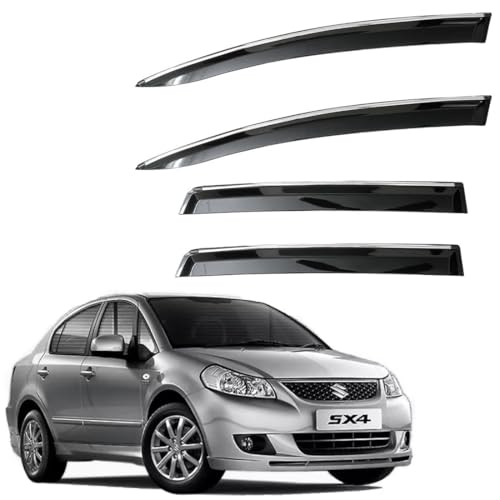 Image of CAR SAAZ Non-Breakable Smoke Door Visor for Sx4 (2007-2013)| Sun, Rain Wind Deflector | Strip Side Door Rain Visor - Set of 4 Pcs