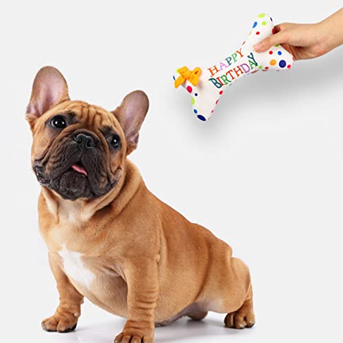 MINSHUXI Hund Geburtstagstorte Spielzeug Quietschendes Hundespielzeug Geburtstagsknochen Plüsch Quietschend Spielzeug Kuchen Spielzeug für Haustier Interaktives Geburtstagsgeschenk