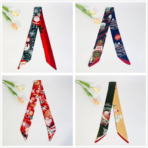 QTMY 8 Pack Christmas Purse Scarf for Bags Silk Head Scarf for Hair Handbag Women Hair Neck Scarves Gifts,1433