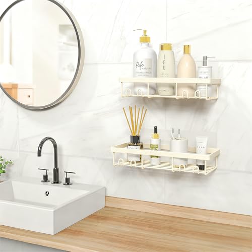 Image of Moforoco Shower Caddy Shelf Organizer Rack, Self Adhesive Black Bathroom Shelves Basket, Home Farmhouse Wall Inside Organization and Storage Decor Rv Accessories, First Camper Apartment Essentials
