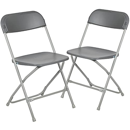 Image of Flash Furniture Hercules Series Plastic Folding Chair - Grey - 2 Pack 650LB Weight Capacity Comfortable Event Chair-Lightweight Folding Chair