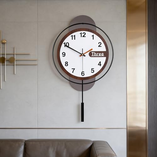 Dankeit Modern Wall Clock with Oak Wood Dial and Silent Movement,12.6x22.8 Inch Acrylic Large Contemporary Decorative Pendulum Clock for Living Room,Bedroom,Kitchen,Office (Black/White)