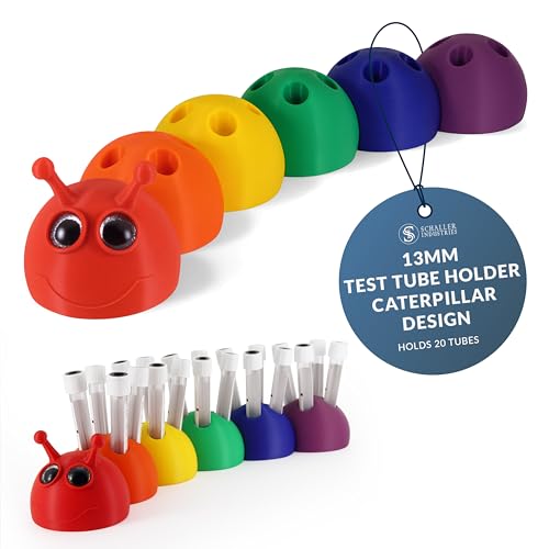 Image of S I Schaller Industries Rainbow Caterpillar Test Tube Holder, 13mm - Veterinary Blood Test Tube Rack, Holds 20 Vials, Compact Fun Design Organizer for Pediatric and Veterinary Use