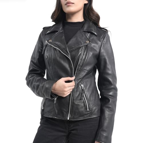 STREGA Leather Jacket Women Lambskin Leather Motorcycle Jacket - Real Leather Moto Jacket for Women