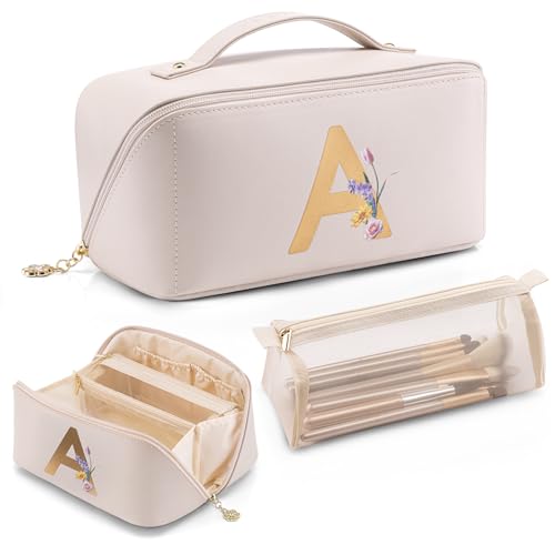 Vlando Mothers Day Mom Gifts,Graduation Gifts for Girls,Personalized Makeup Bag,Makeup Organizer Bag,Preppy Stuff Gifts for Teen Girls Birthday Gift for Women Friends Sister(Letter A)