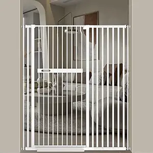 WAOWAO 55.11" Extra Tall Cat Pet Gate 42.91-45.66" Wide Pressure Mounted Walk Through Swing Auto Close Safety White Metal Kids Dog Pet Puppy Cat for Indoor Stairs,Doorways, Kitchen