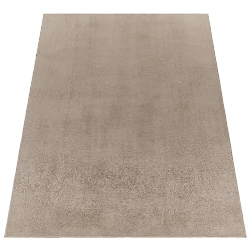 Paco Home Moderner Kuscheliger Wohnzimmer Teppich Kurzflor waschbar flauschig Weich Einfarbig Felloptik zeitlos stilvoll rutschfest pflegeleicht, Grösse:200x280 cm, Farbe:Taupe