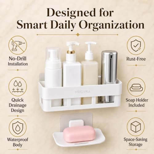 Image of Bathroom Shelf Without Drill | Adhesive Bathroom Organizer Wall Shelf | 2 Shelves + 2 Soap Dish (NEW)