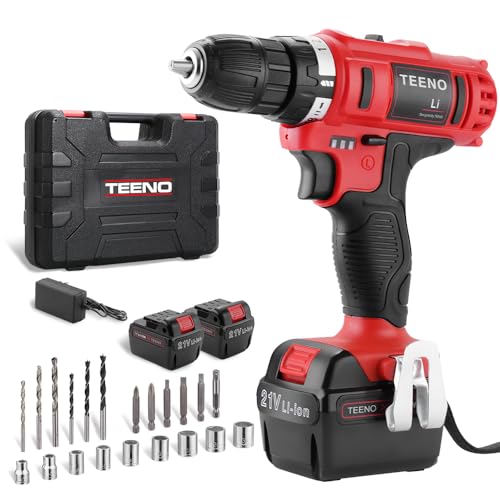 TEENO Avvitatore a Batteria 21V, 2 Velocità Trapano a Batteria, 2 Batterie al Litio 1.5Ah, Ricarica Rapida in 1 Ora, 20 Accessori...
