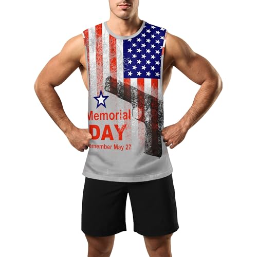 Image of Zhyaj Summer Tanks Top for Men Flag Graphic Print Sleeveless Shirts Casual Working Out Vest T-Shirts Loose-Fit Men's Tank