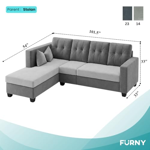 Image of FURNY Nathan 5 Seater L Shape Sofa Set LHS (Light Grey-Dark Grey) | Suede Velvet Finish | Durable Comfort Sofa for Modern Living Room & Office Spaces