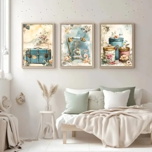 Décoration moderne maison salon avec affiche murale fleurs vintage et objet rétro - 3