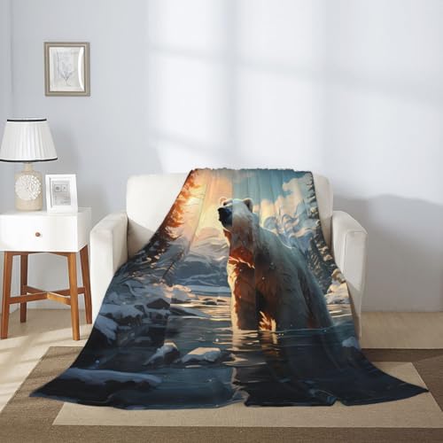 Couverture imprimée ours polaire plaid chaud canapé grand jeté de lit hiver