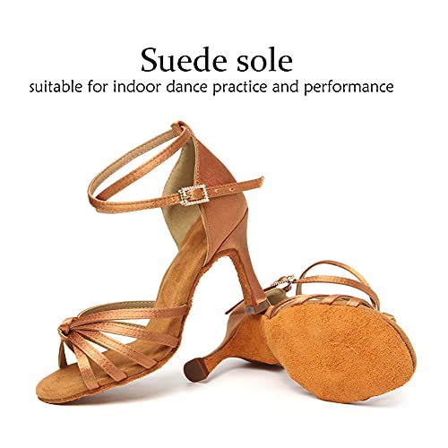 DKZSYIM Women's Satin Latin Dance Shoes Professional Ballroom Salsa Practice Performance Dancing Shoes,Model 2174