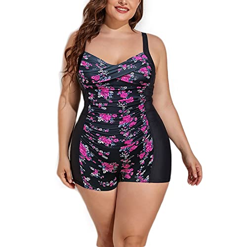 Homxi Bañador Sexy Mujer Una Pieza,Estampado Flores Bañador Natación Mujer Talla Grande Negro Fucsia Bañador Mujer XXXL Barato