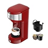 Single Serve Coffee Maker Coffee Brewer for K-Cup Single Cup Capsule and Ground Coffee, Single Cup Coffee Makers with 6 to 14oz Reservoir, Mini Size (Red)